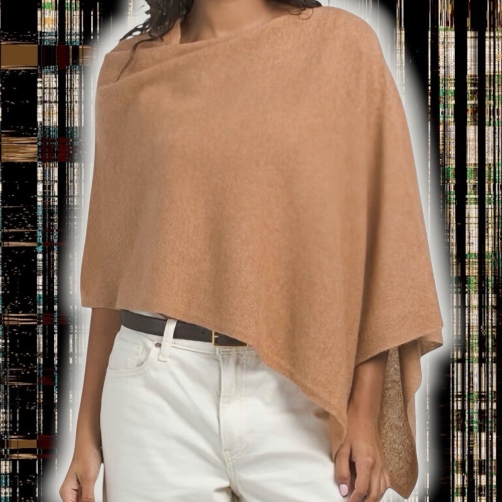 NWT Rachel Zoe 2-Ply Cashmere Tan Pullover Poncho / Cape OS
